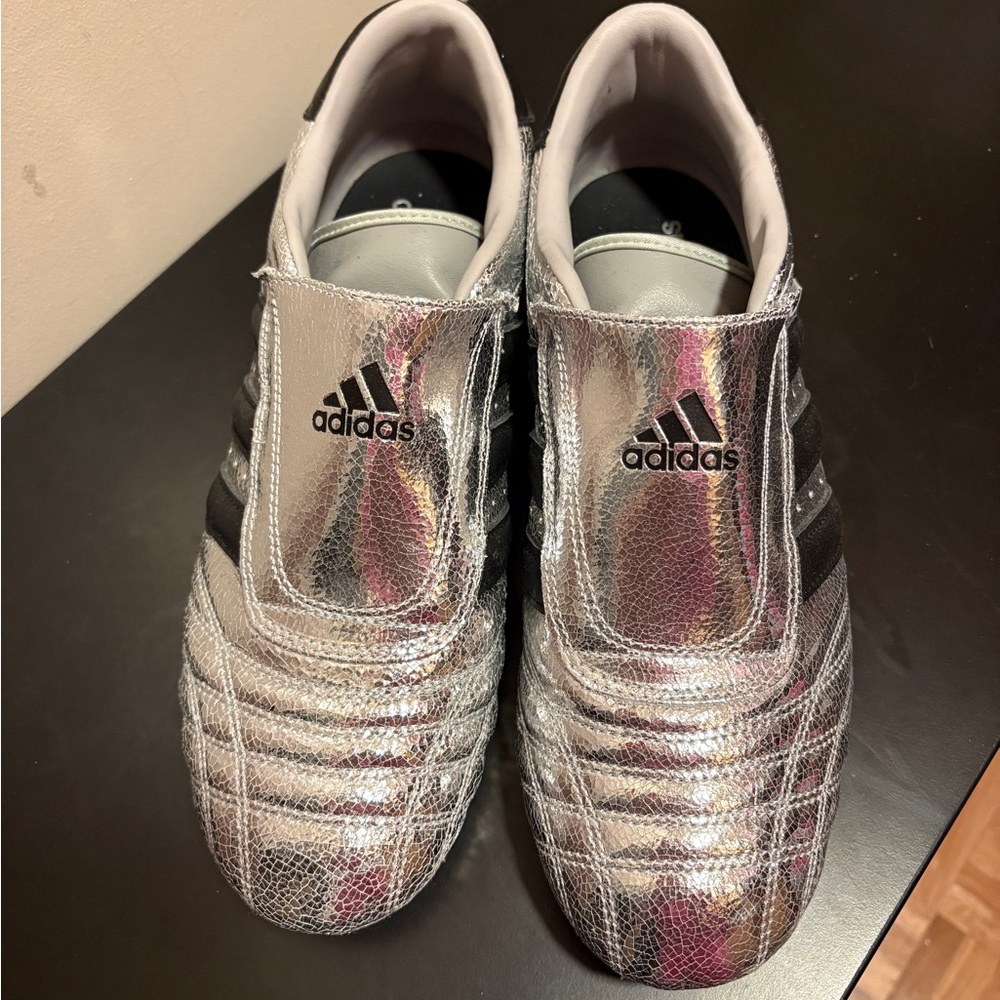 adidas Metallic Silver Slip-On Sneakers with Black Accents